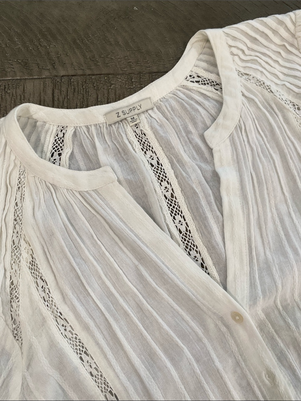 Z Supply White Lace-Trim Button Front Peasant Blouse - Picture 2 of 5